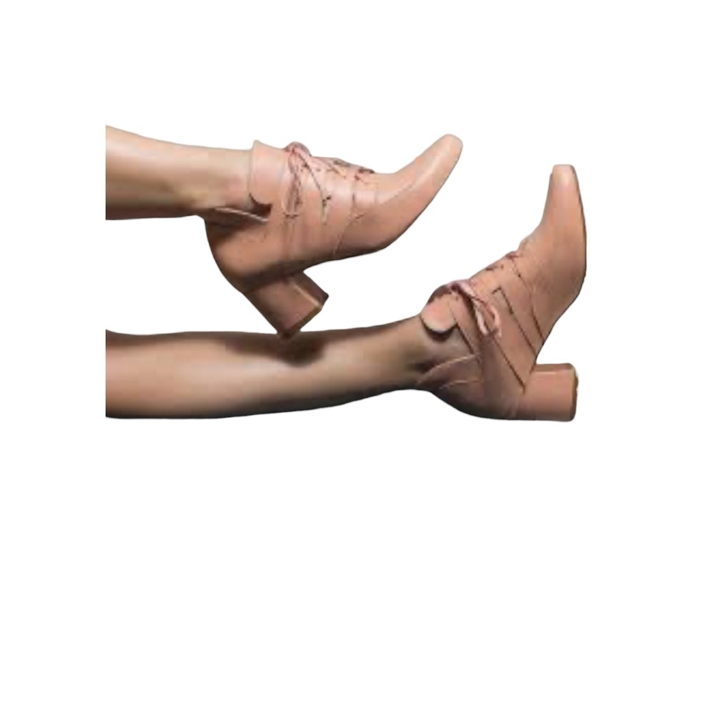 MITU Calzado Booties Womens Peach Franca Durazno Leather LaceUp Block Heel Shoes